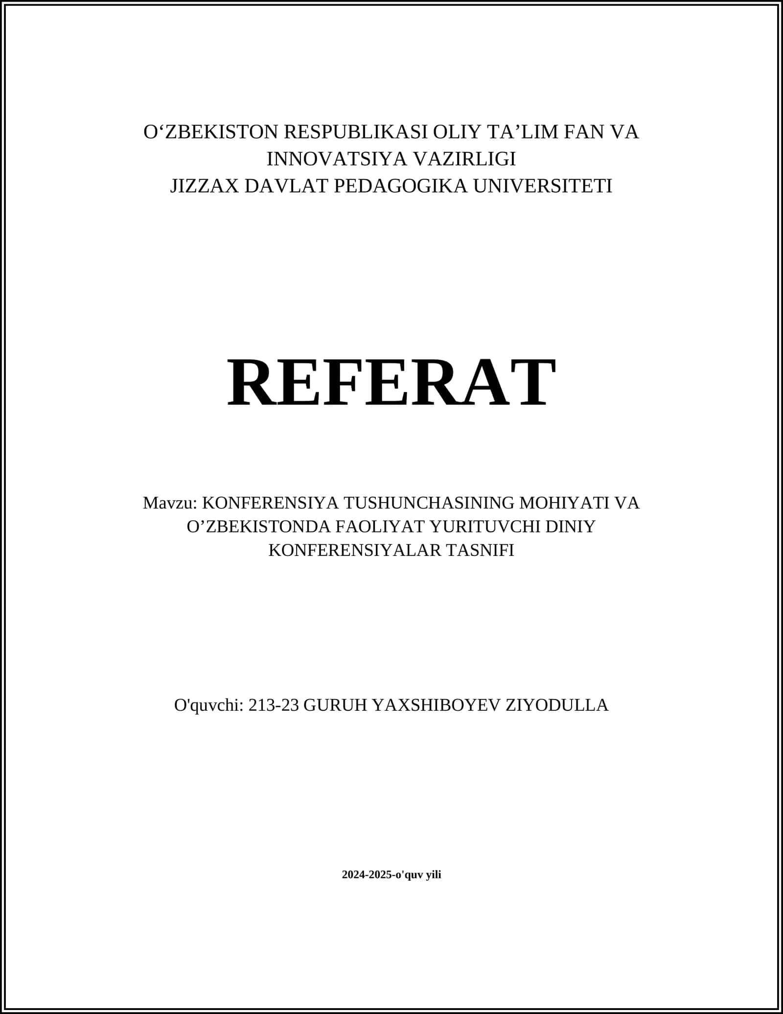 KONFERENSIYA TUSHUNCHASINING MOHIYATI VA O’ZBEKISTONDA FAOLIYAT YURITUVCHI DINIY KONFERENSIYALAR TASNIFI 1