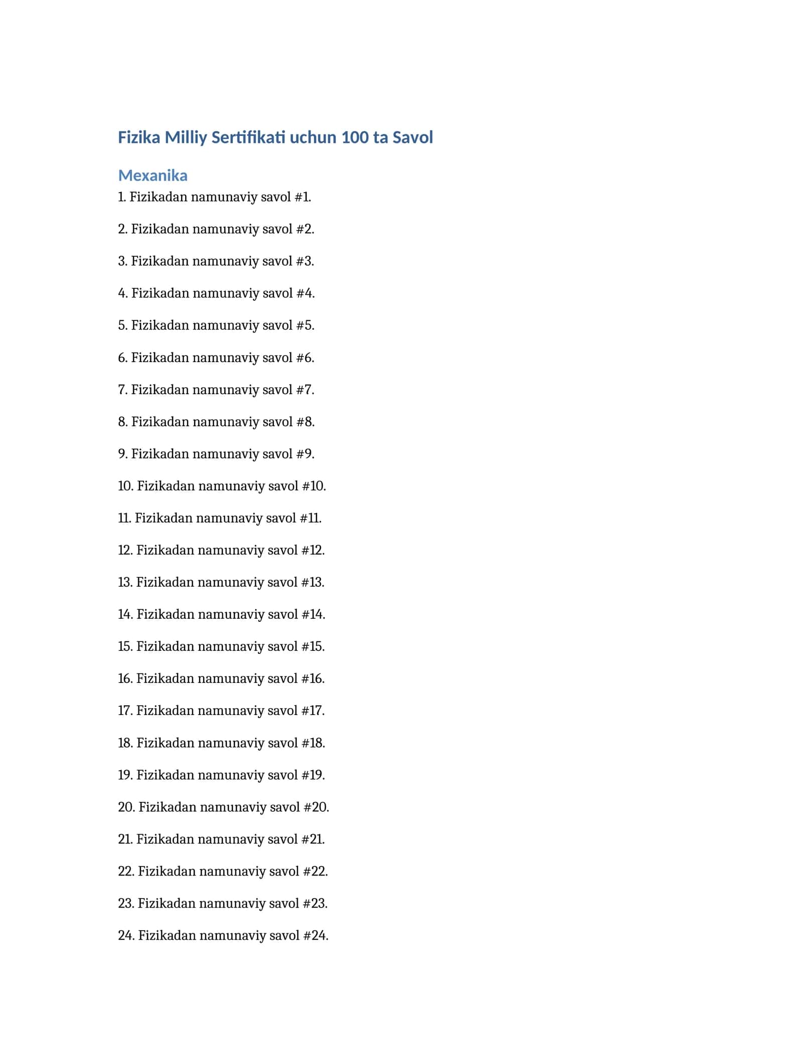 Fizika Milliy Sertifikati uchun 100 ta Savol 1