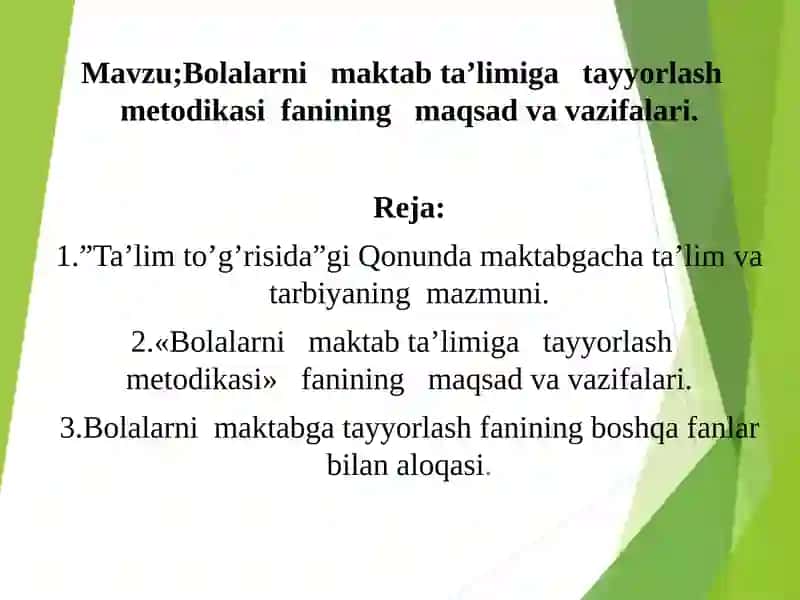 Bоlalarni maktab ta’limiga tayyorlash metоdikasi