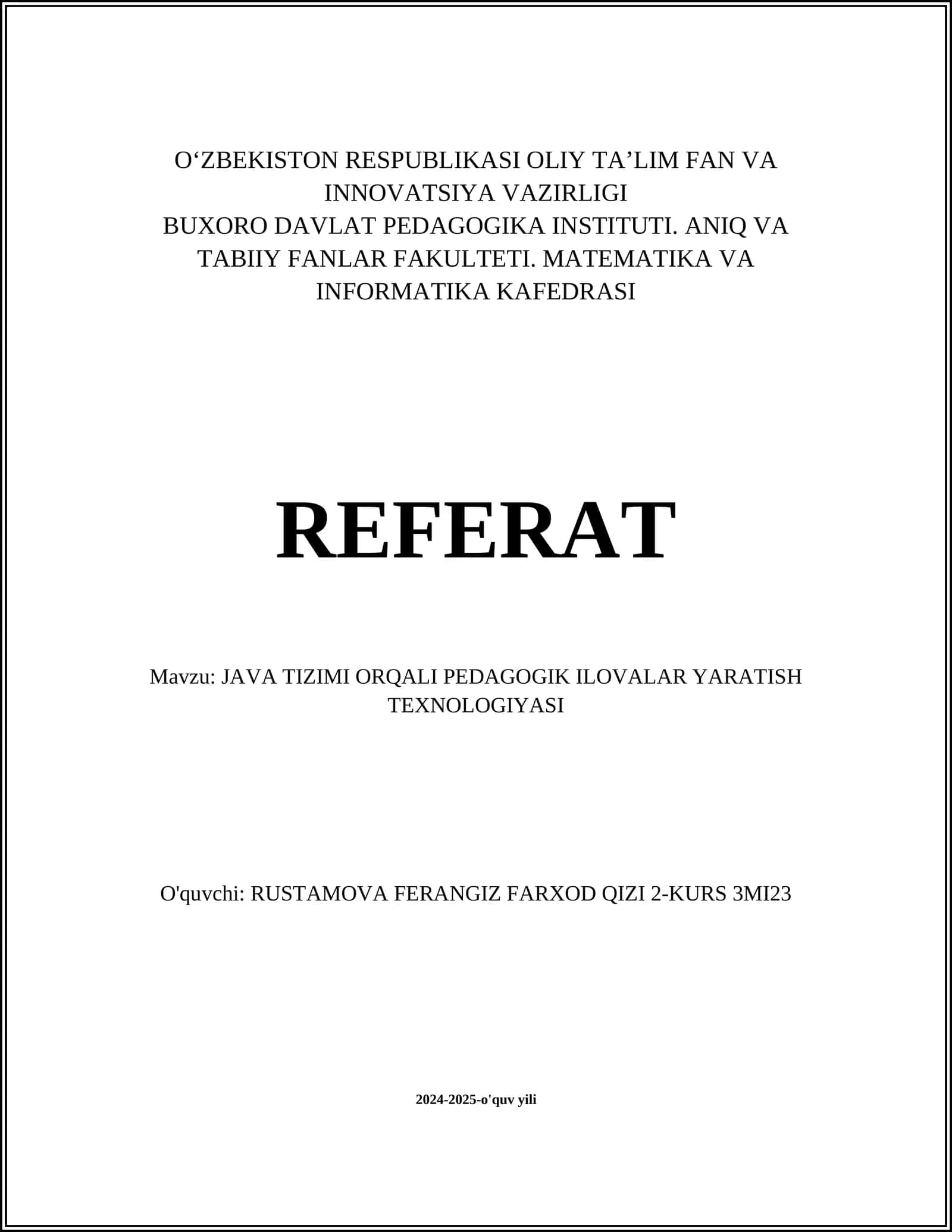 JAVA TIZIMI ORQALI PEDAGOGIK ILOVALAR YARATISH TEXNOLOGIYASI 1