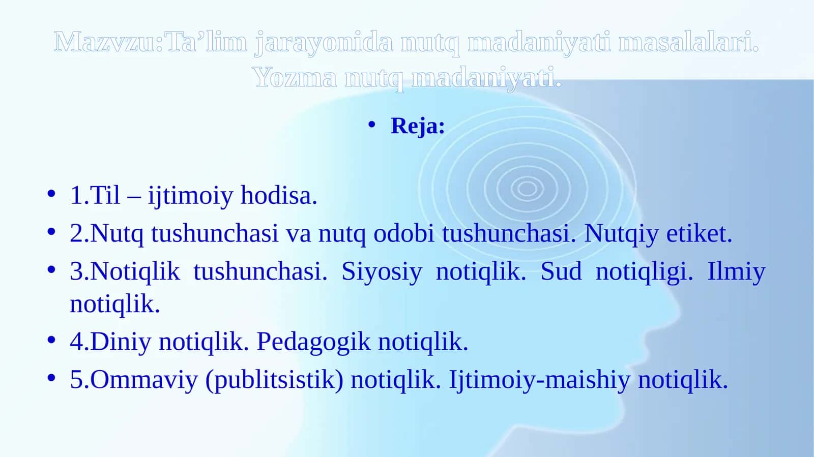 Ta’lim jarayonidan nutq madaniyati masalalari. Yozma nutq madaniyati 1