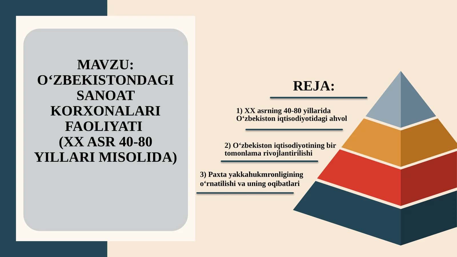 O‘ZBEKISTONDAGI SANOAT KORXONALARI FAOLIYATI  (XX ASR 40-80 YILLARI MISOLIDA) 1