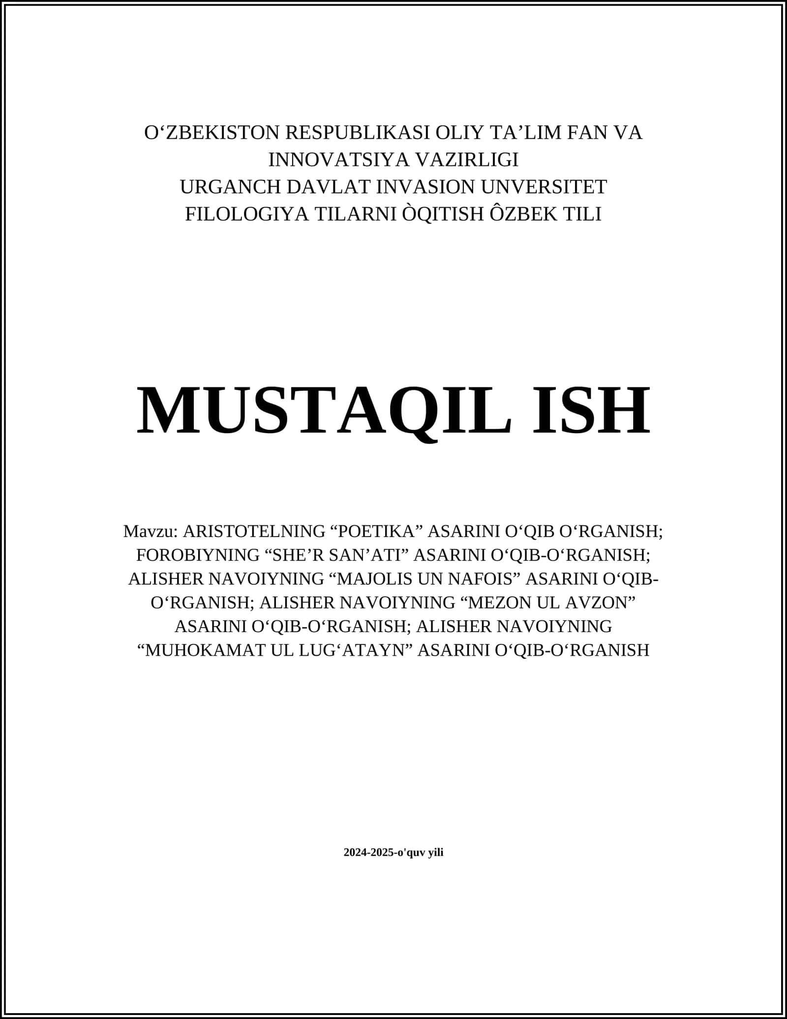 Aristotelning “Poetika” asarini O‘qib O‘rganish 1
