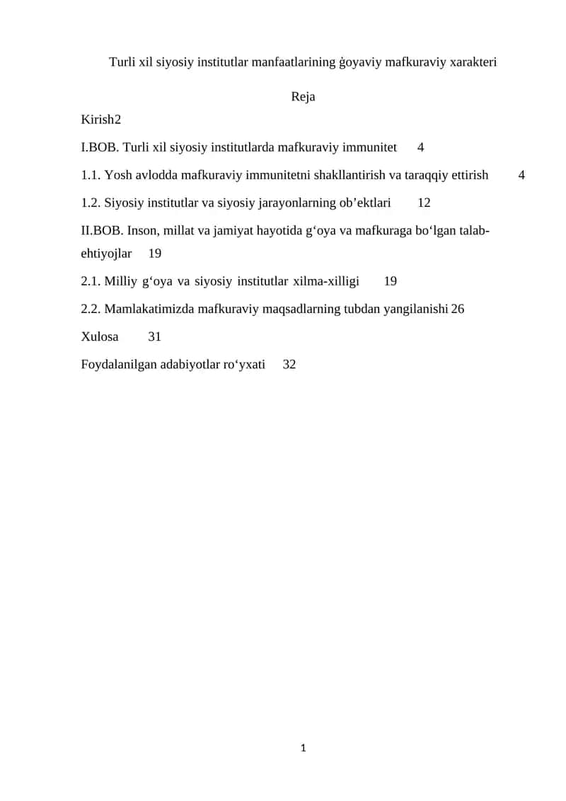 Turli xil siyosiy institutlar manfaatlarining ģoyaviy mafkuraviy xarakteri 1