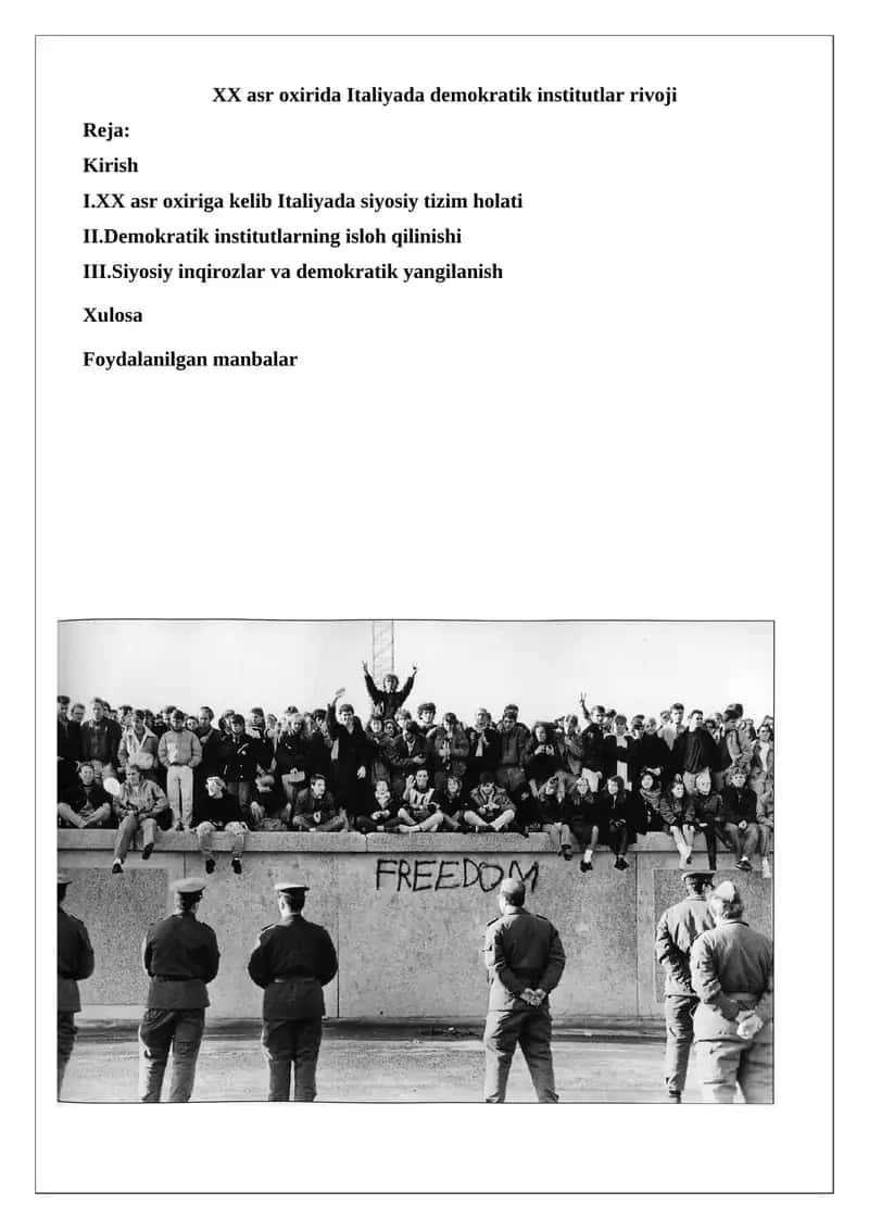 XX asr oxirida Italiyada demokratik institutlar rivoji 1
