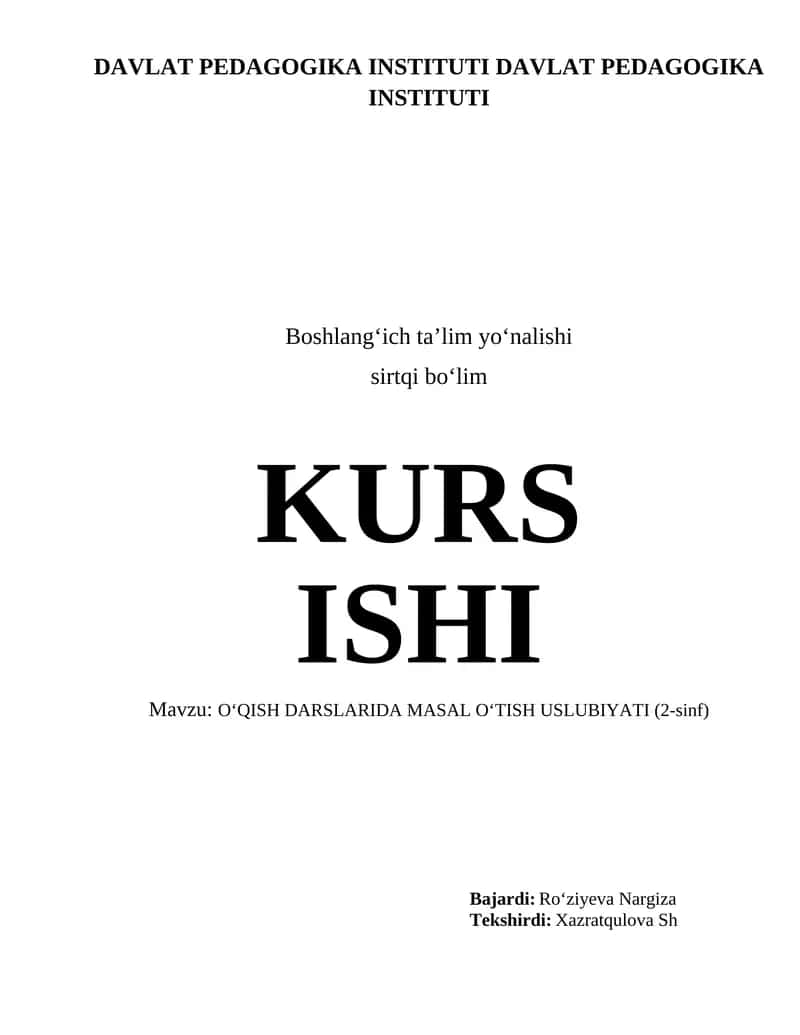 O‘QISH DARSLARIDA MASAL O‘TISH USLUBIYATI (2-sinf) 1