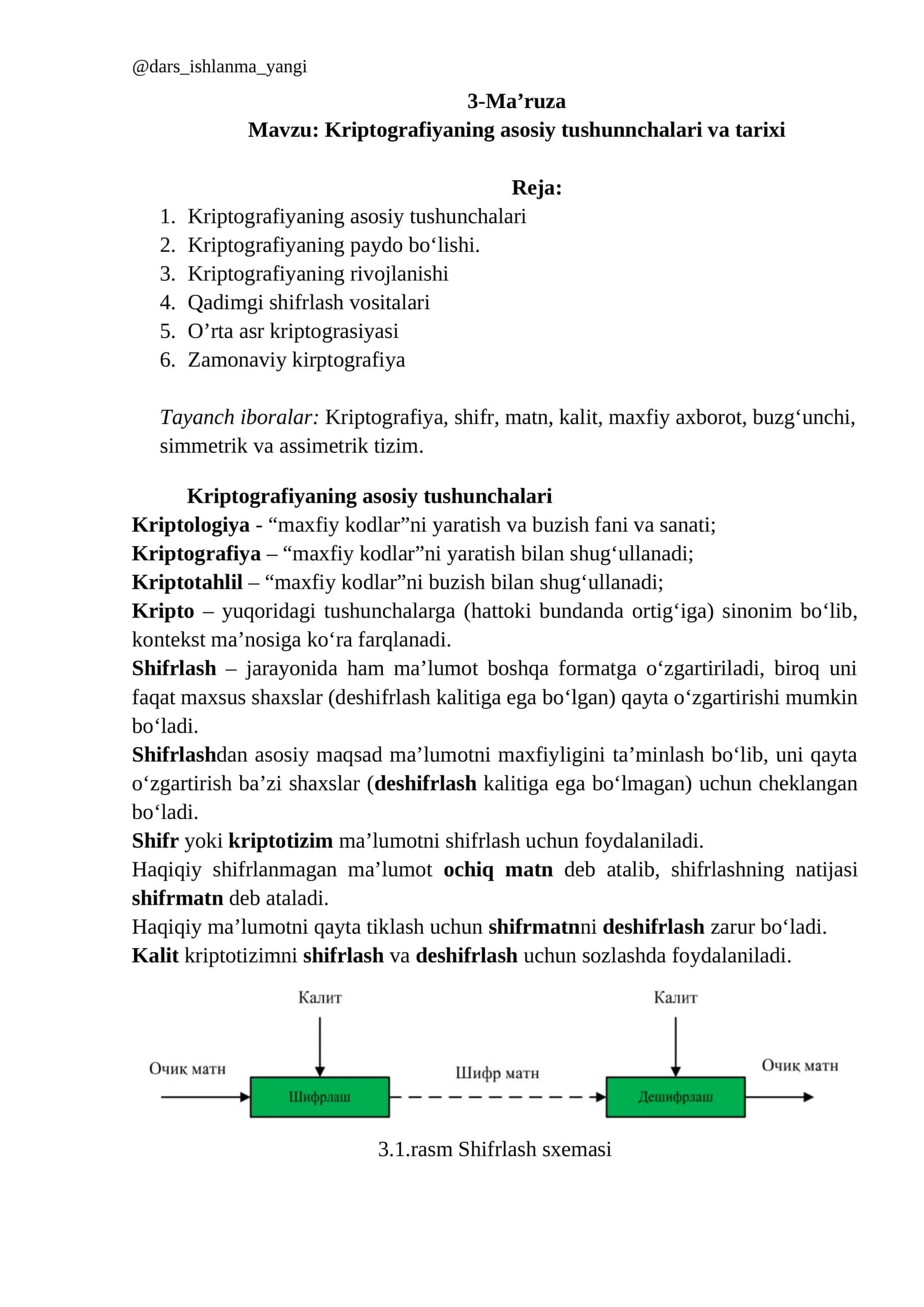 Kriptografiyaning asosiy tushunchalari va tarixi 1