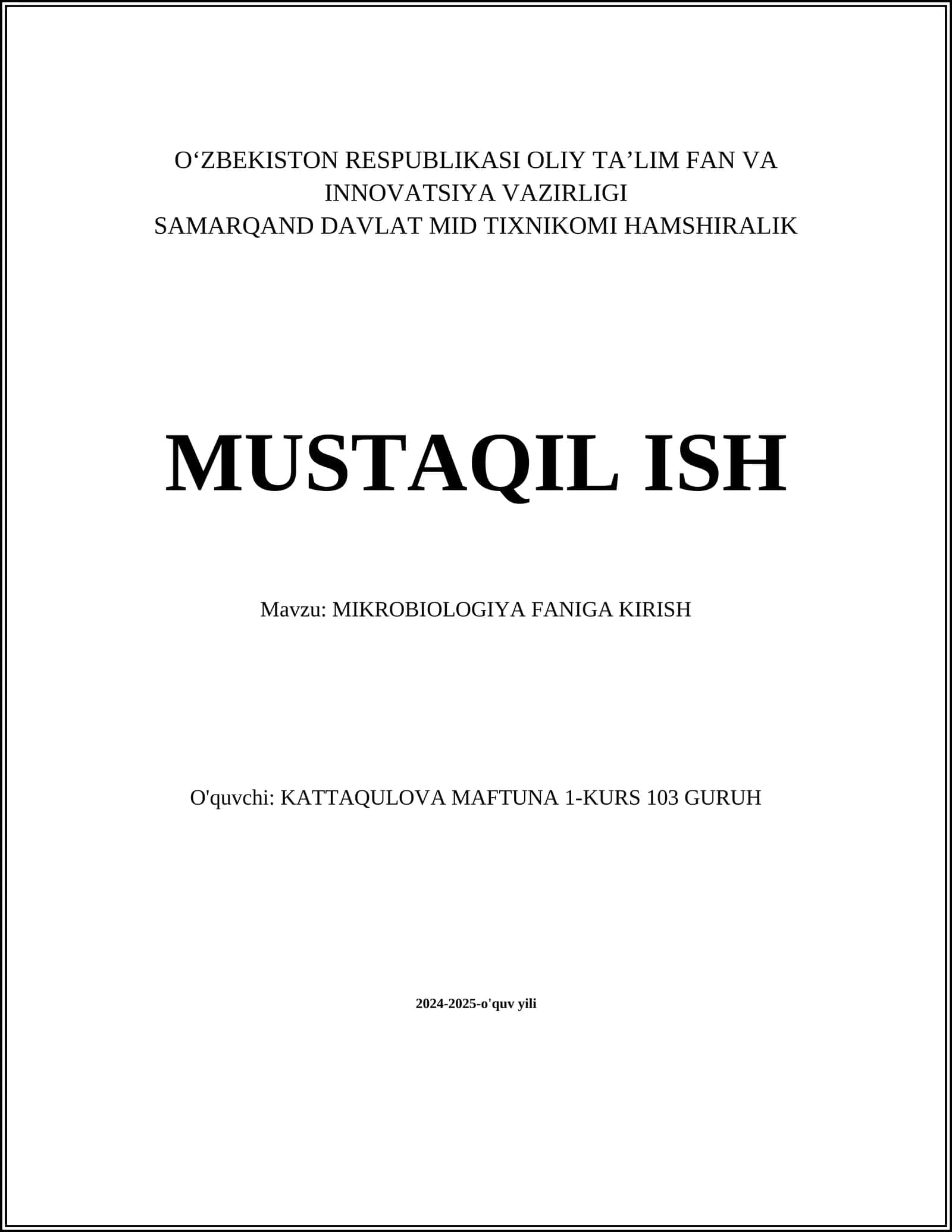 MIKROBIOLOGIYA FANIGA KIRISH 1