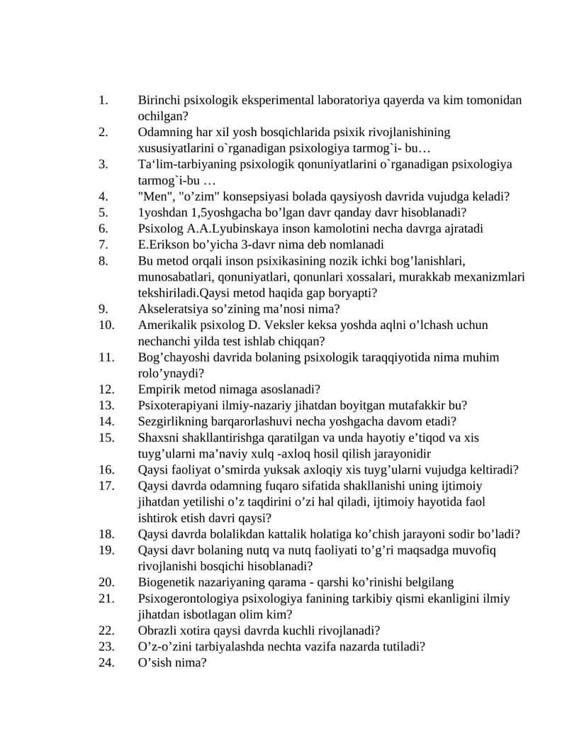Psixologiya fanidan test savollari 1