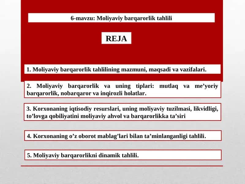Moliyaviy barqarorlik tahlili 1