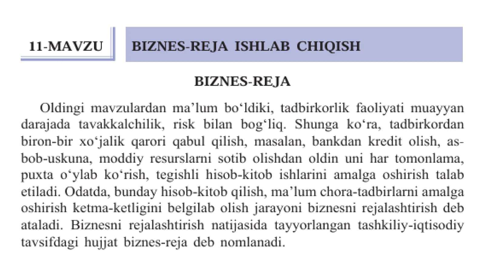 Biznes rejasi tuzish 1