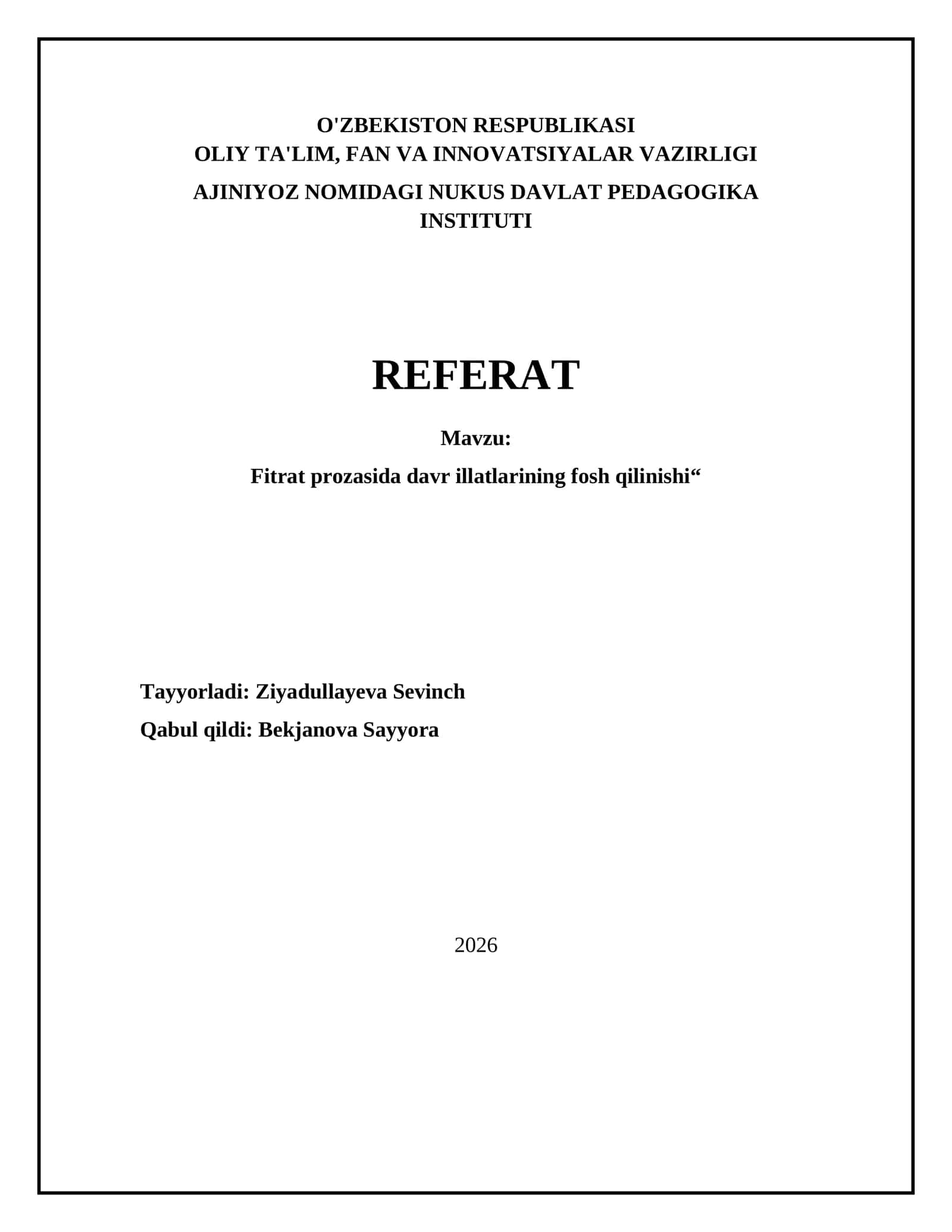 Fitrat prozasida davr illatlarining fosh qilinishi 1
