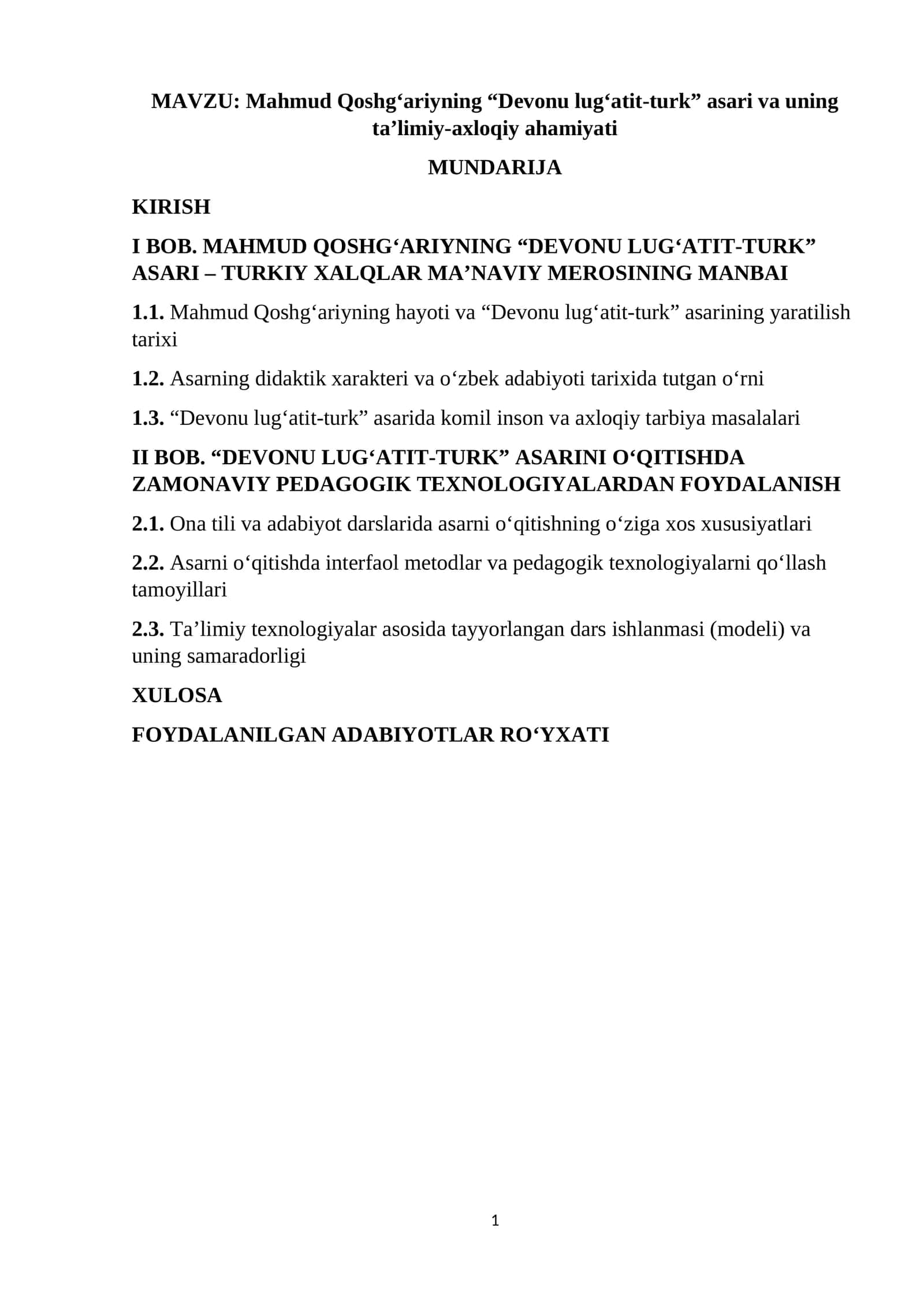 Mahmud Qoshg‘ariyning “Devonu lug‘atit-turk” asari va uning ta’limiy-axloqiy ahamiyati 1