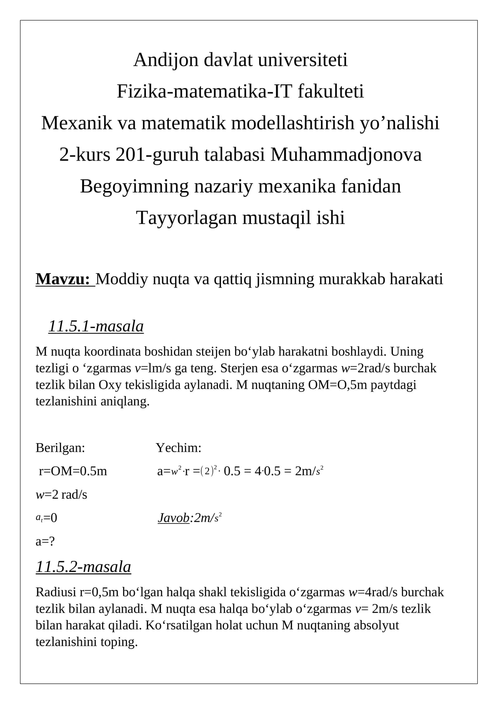 Moddiy nuqta va qattiq jismning murakkab harakati 1