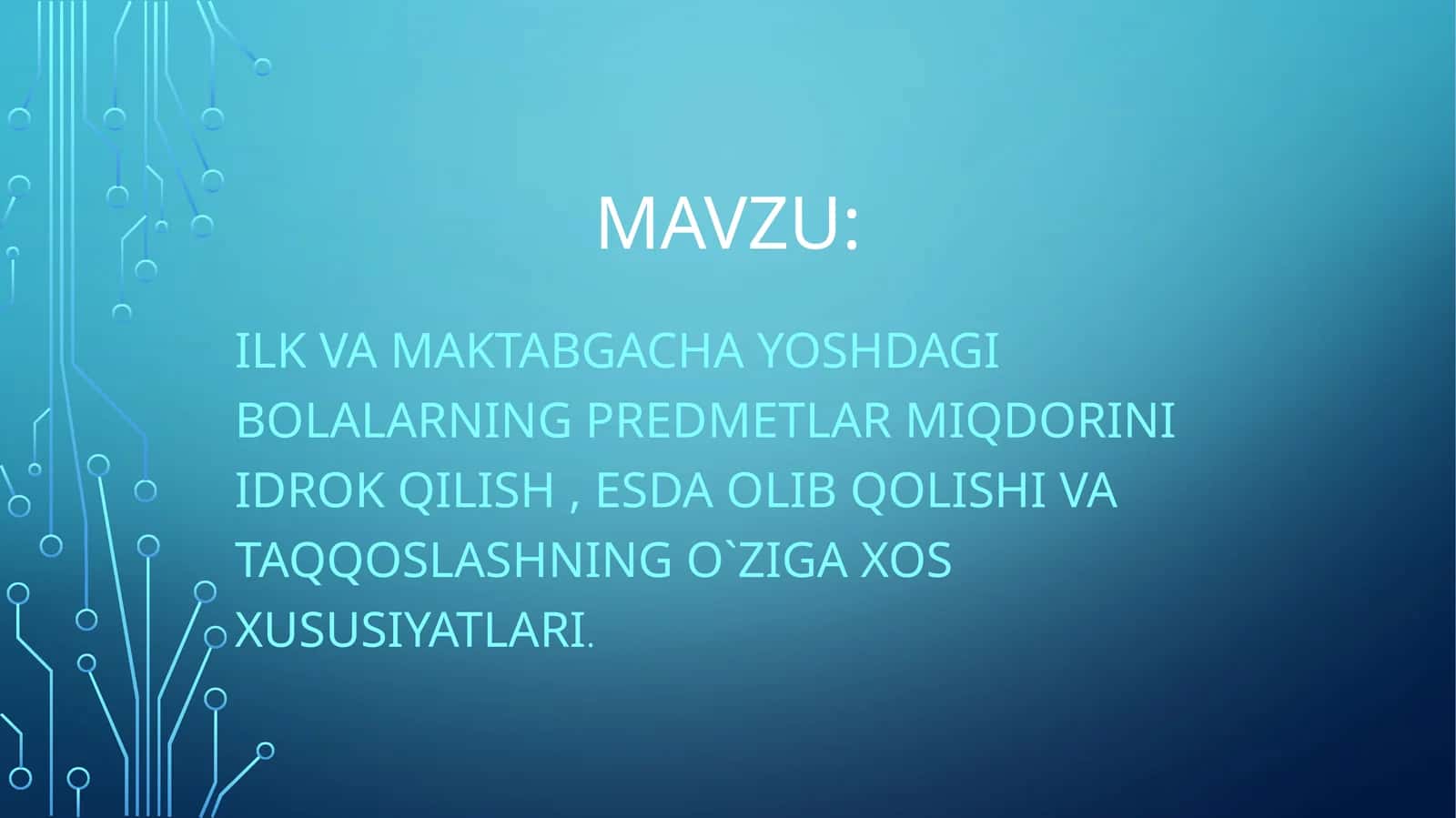 Ilk va maktabgacha yoshdagi bolalarning predmetlar miqdorini idrok qilish, esda olib qolishi va taqqoslashning o`ziga xos xususiyatlari 1