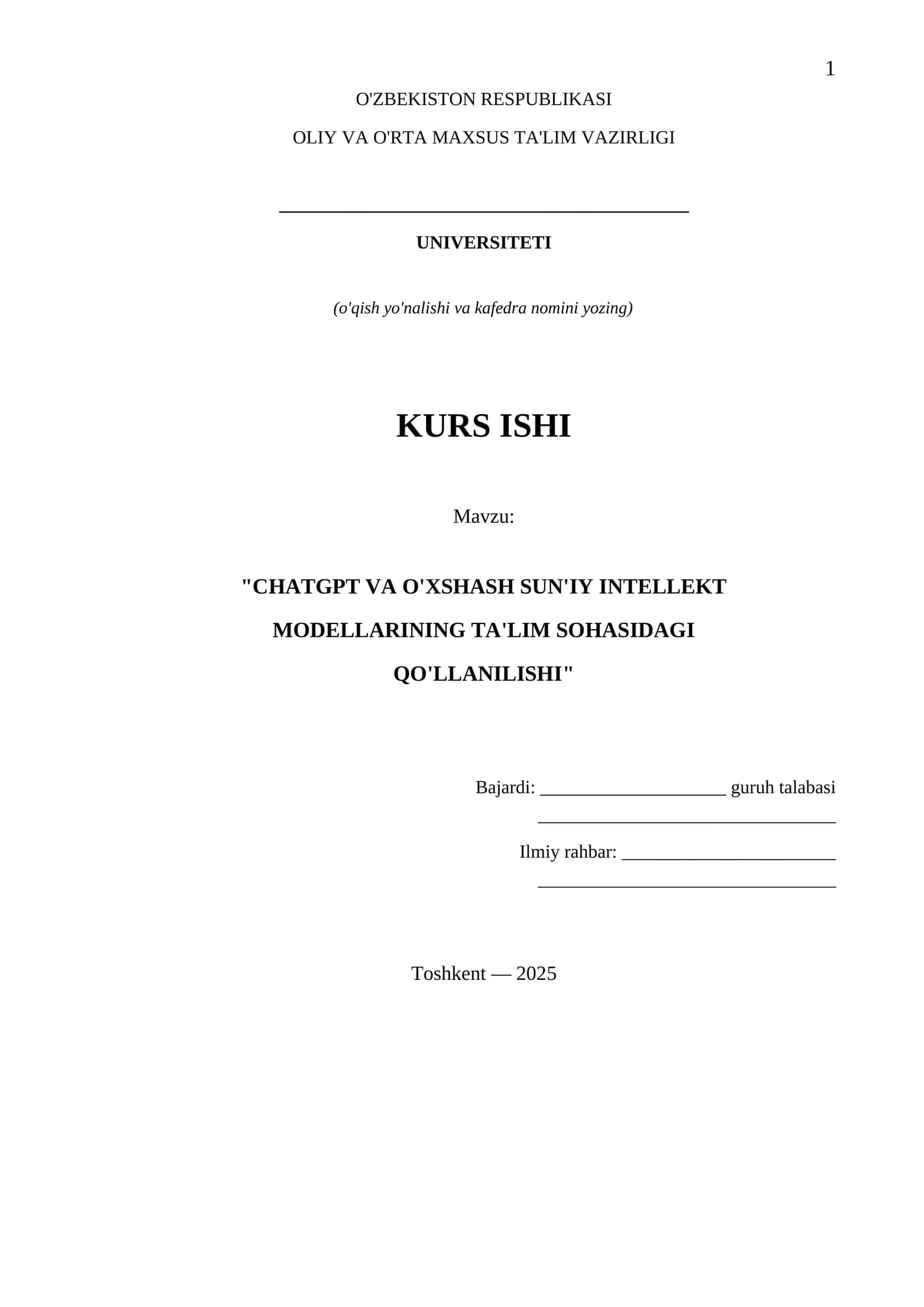 CHATGPT VA O'XSHASH SUN'IY INTELLEKT MODELLARINING TA'LIM SOHASIDAGI QO'LLANILISHI 1
