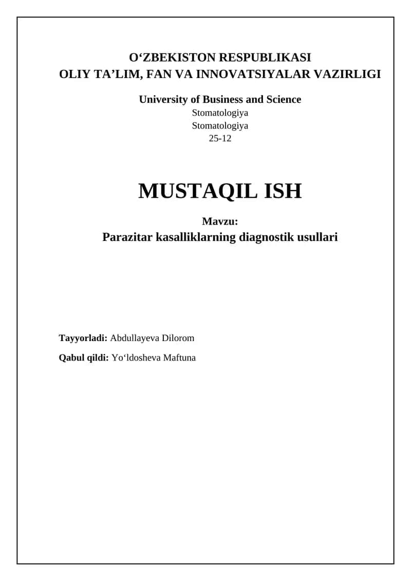 Parazitar kasalliklarning diagnostik usullari 1