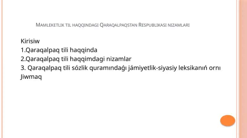 Mamleketlik til haqqindagi Qaraqalpaqstan Respublikasi nizamlari 1