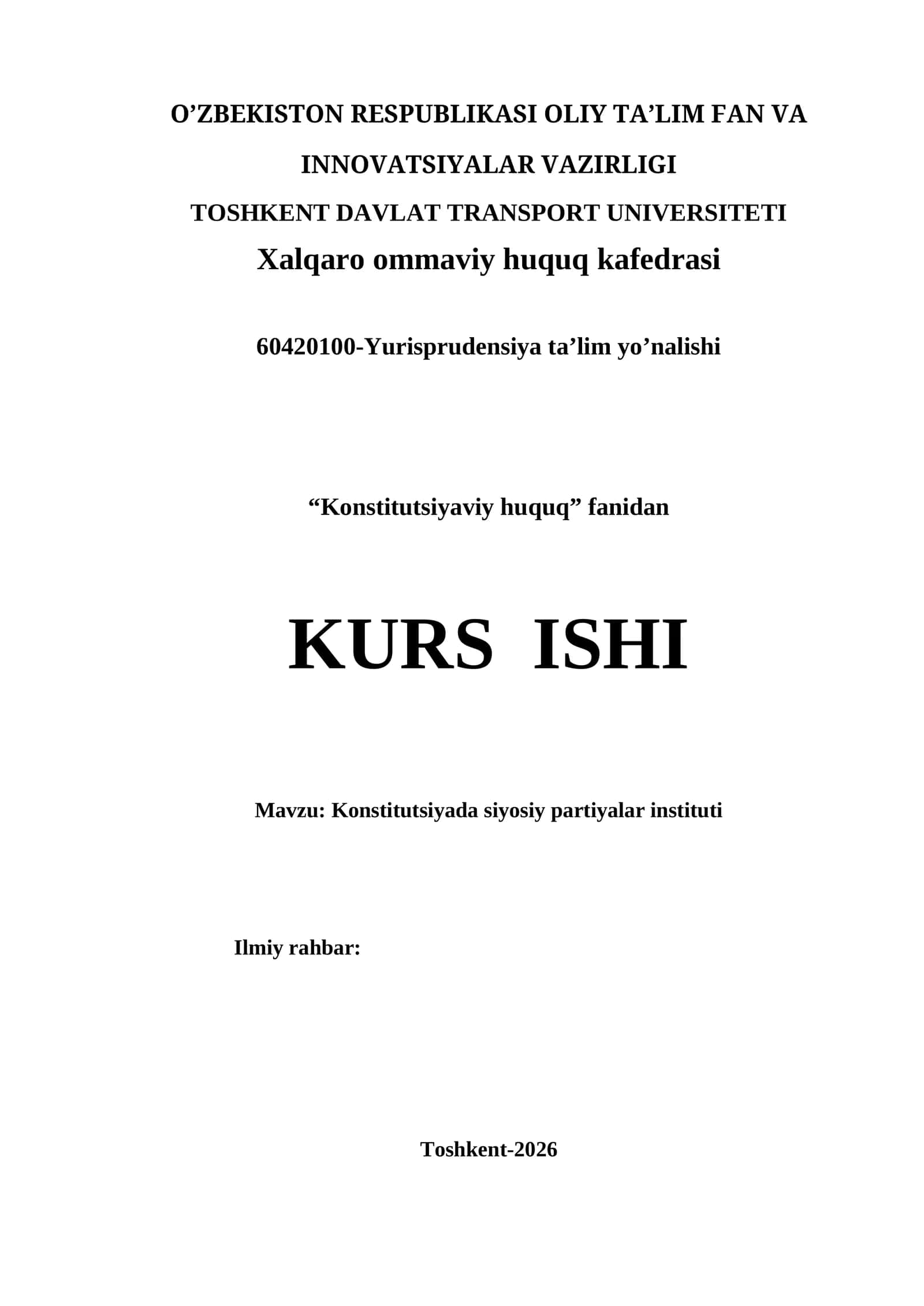 Konstitutsiyada siyosiy partiyalar instituti kurs ishi 1