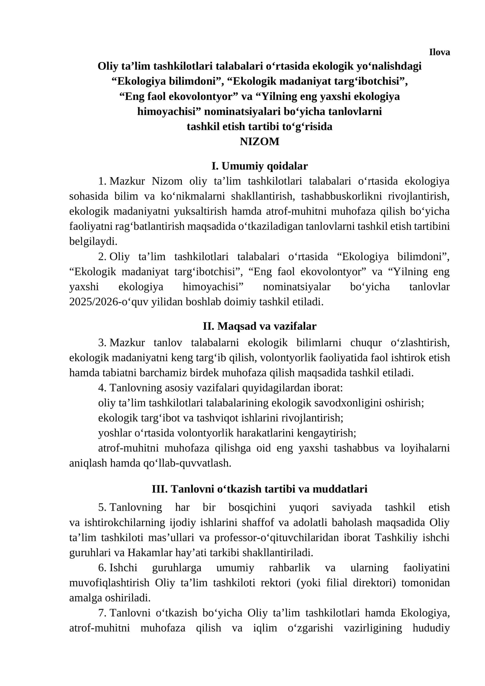 Nomination "Ekologik Madaniyat Targ'ibotchisi" 1