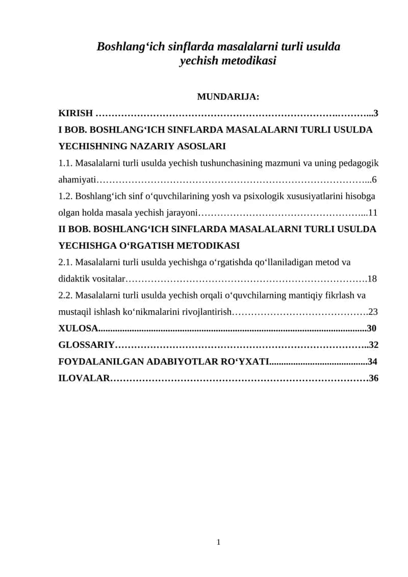 Boshlang'ich sinflarda masalalarni turli usulda yechish metodikasi 1