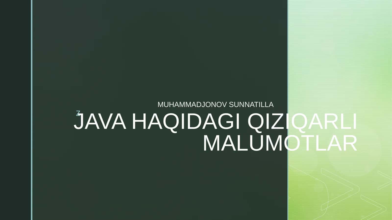JAVA HAQIDAGI QIZIQARLI MALUMOTLAR 1