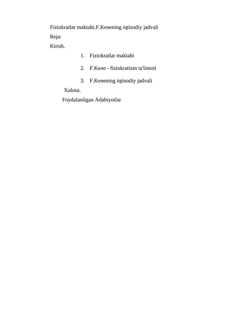 F.Kenening iqtisodiy jadvali 1
