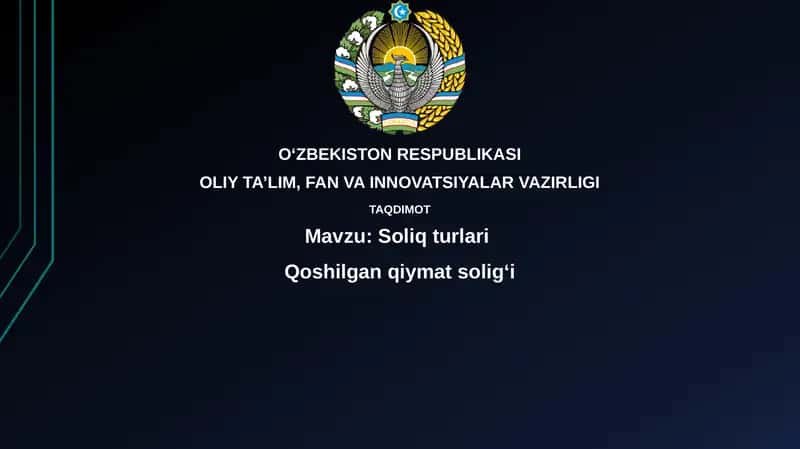 Soliqturlari Qoshilgan qiymat solig'i 1