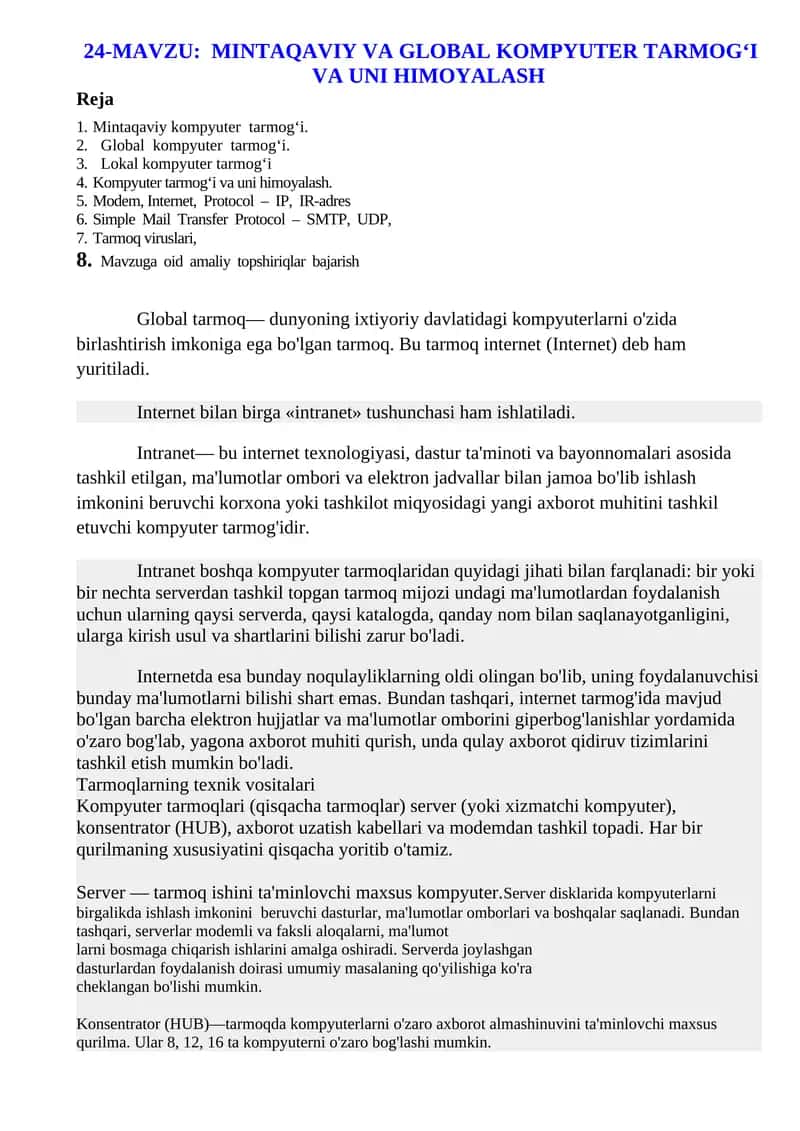Global kompyuter tarmoq‘i va uni himoyalash 1