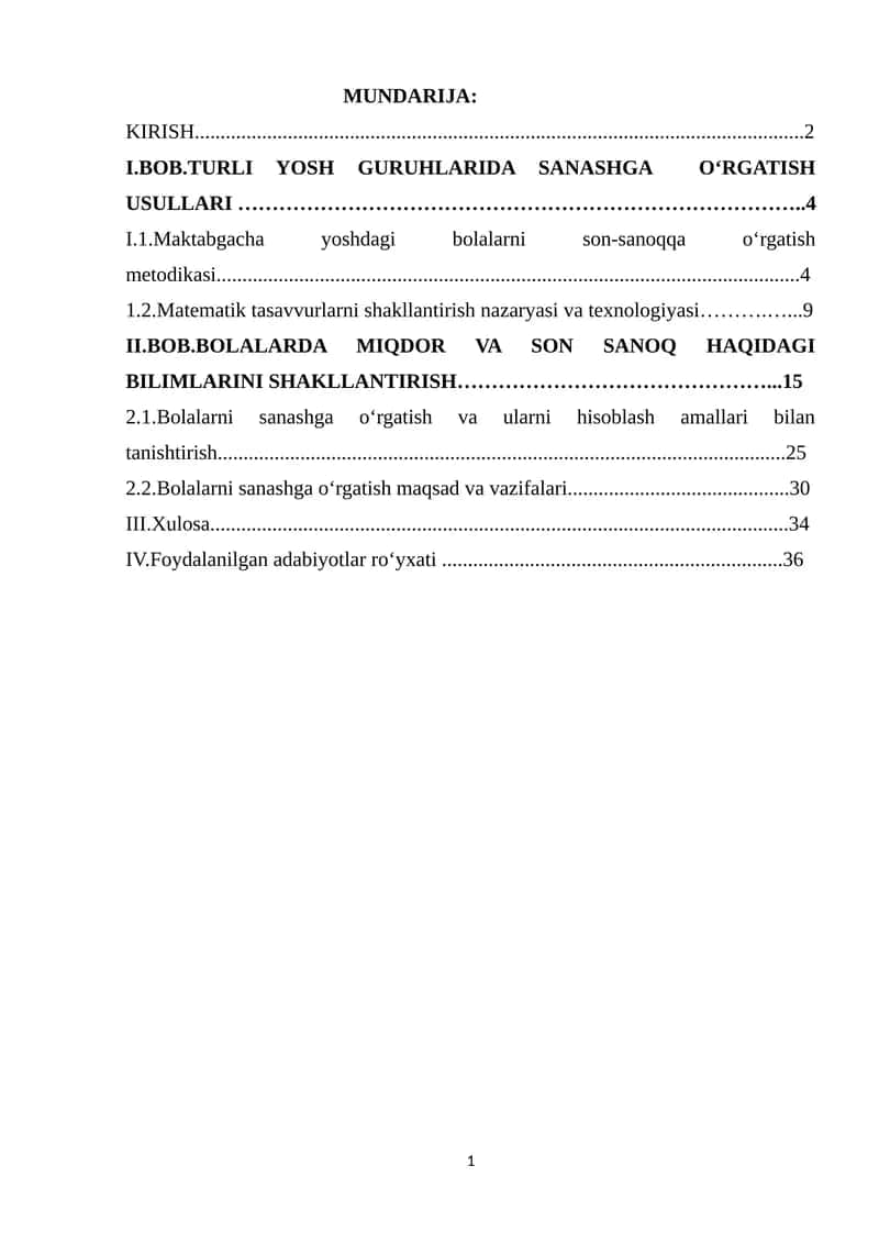 Maktabgacha Yosh Bolalar Son-sanoqqa O'rgatish Metodikasi 1