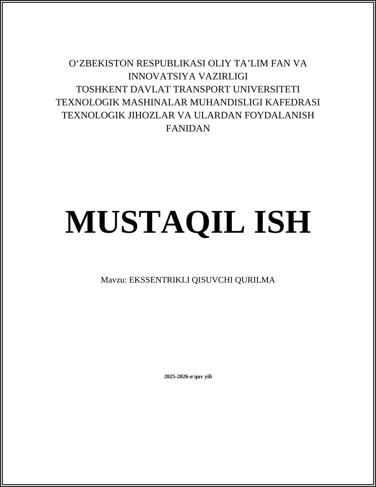 EKSSENTRIKLI QISUVCHI QURILMA 1