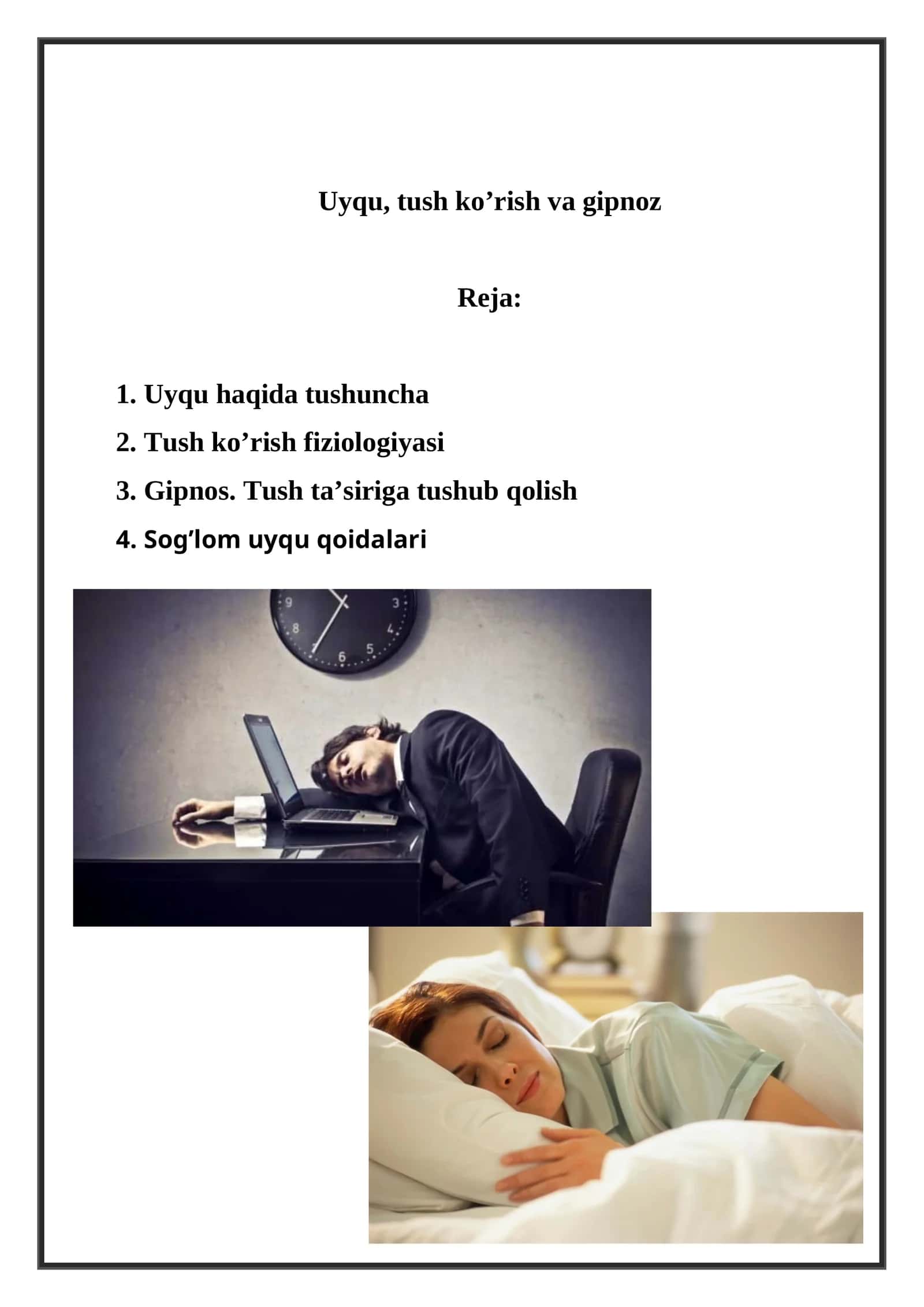 Uyqu, tush ko’rish va gipnoz 1