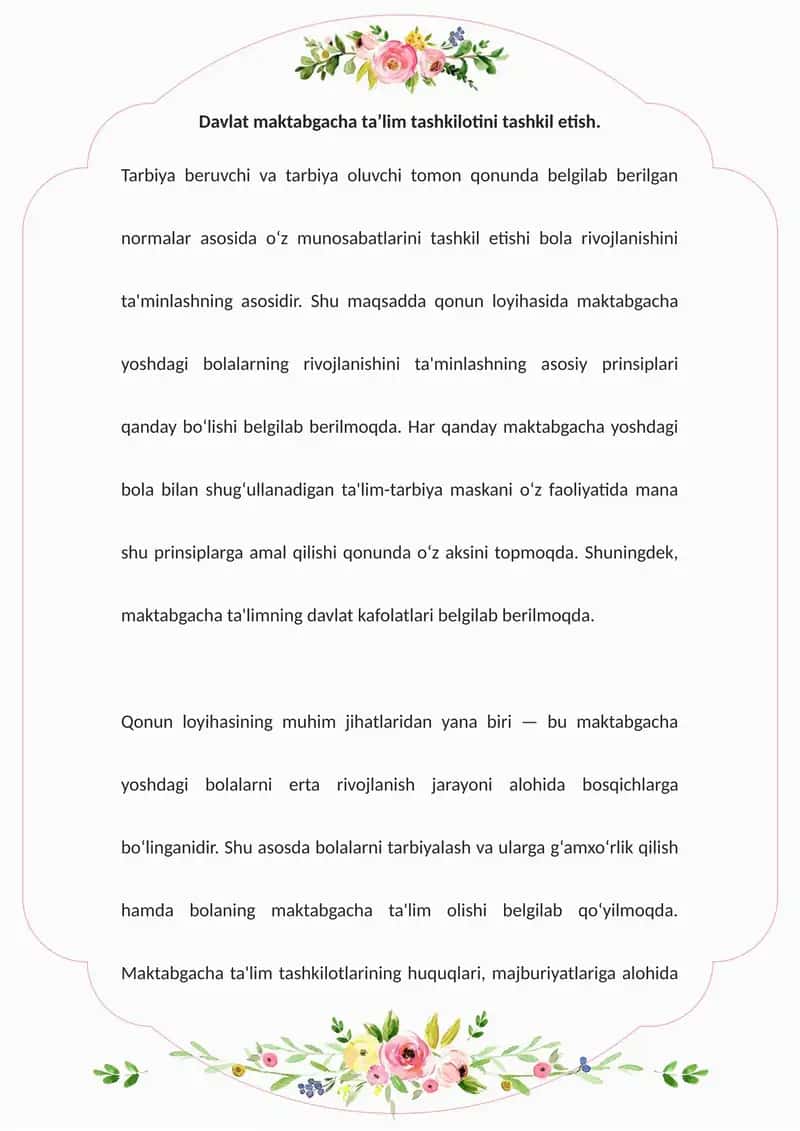 Maktabgacha Ta'lim Tashkilotini Tashkil Etish 1