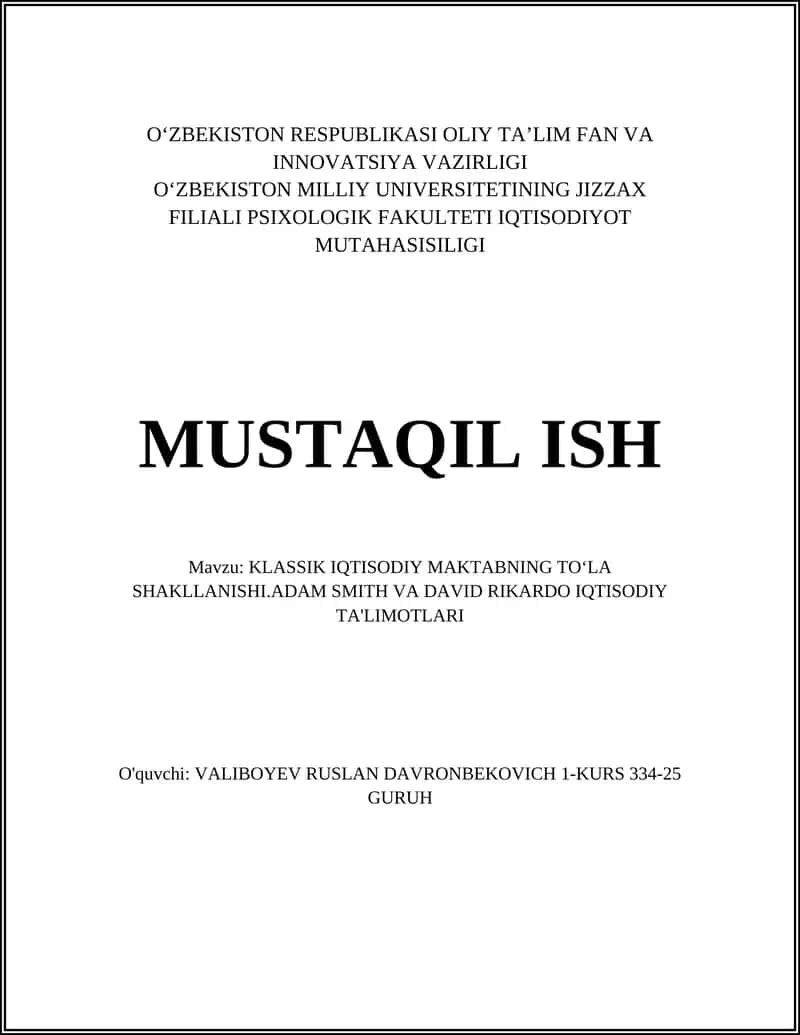 KLASSIK IQTISODIY MAKTABNING TOʻLA SHAKLLANISHI 1