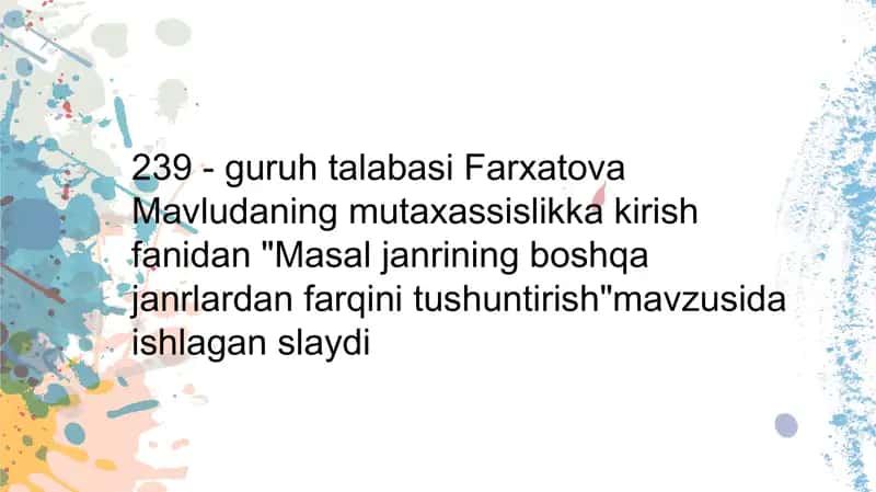 Masal janri haqida ma'lumotlar 1