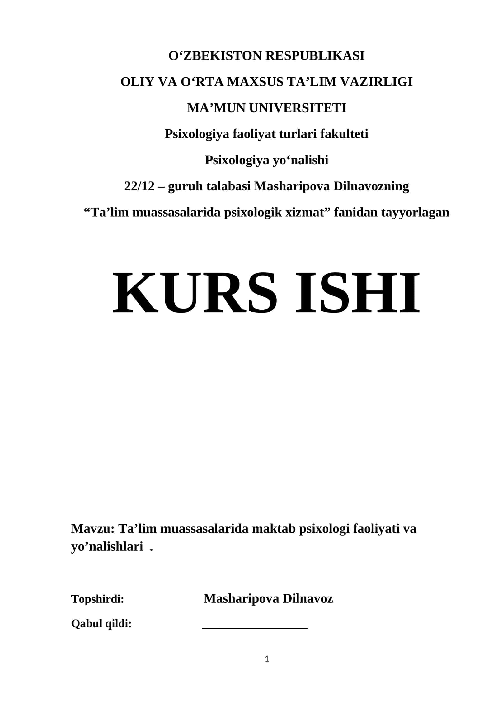 Ta’lim muassasalarida maktab psixologi faoliyati va yo’nalishlari 1
