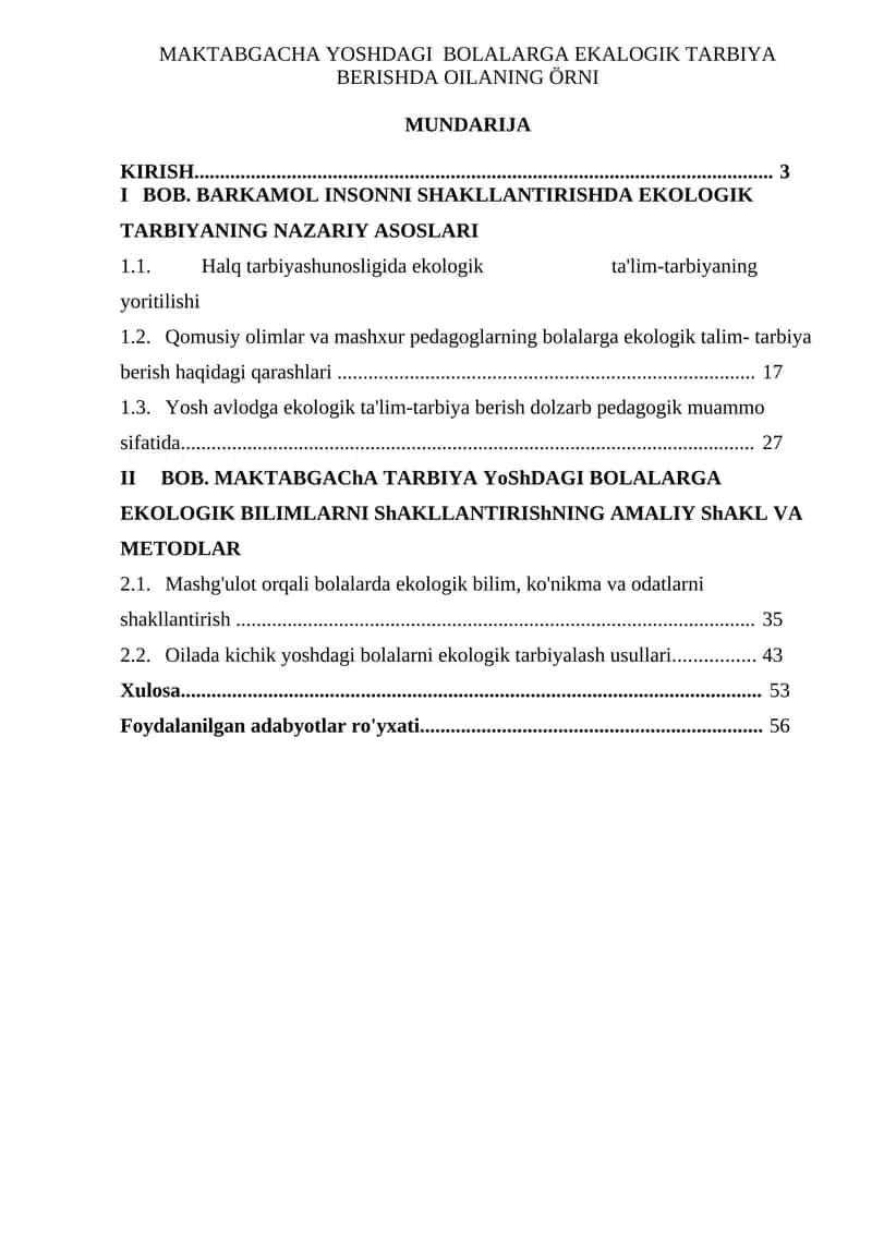 MAKTABGACHA YOSHDAGI BOLALARGA EKALOGIK TARBIYA BERISHDA OILANING ÖRNI 1