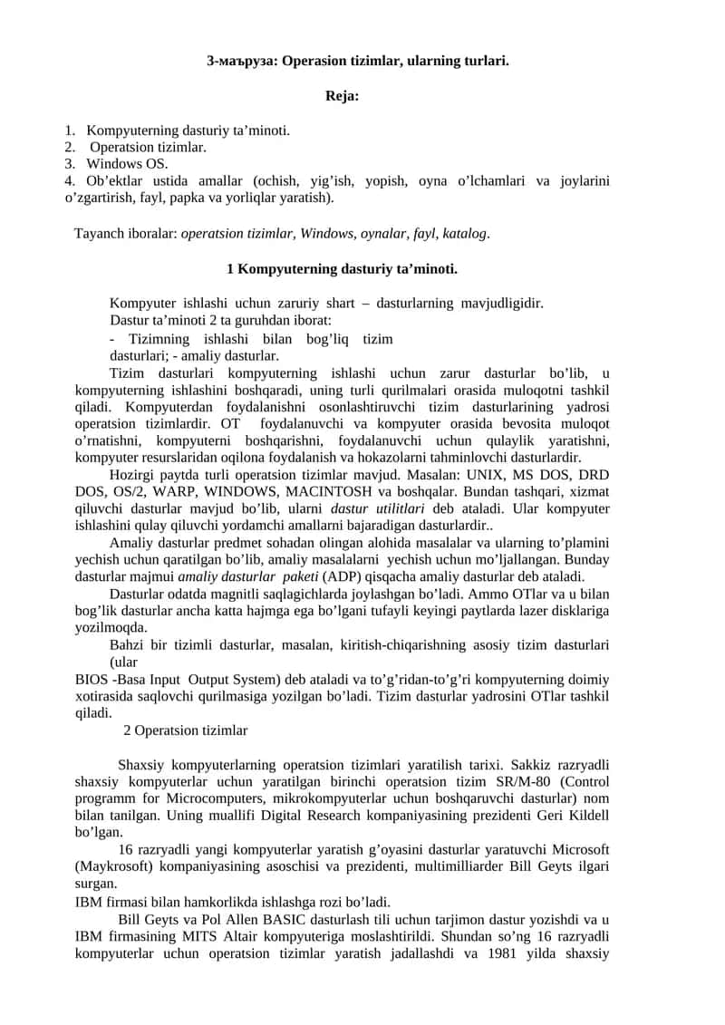 Operatsion tizimlar, ularning turlari 1
