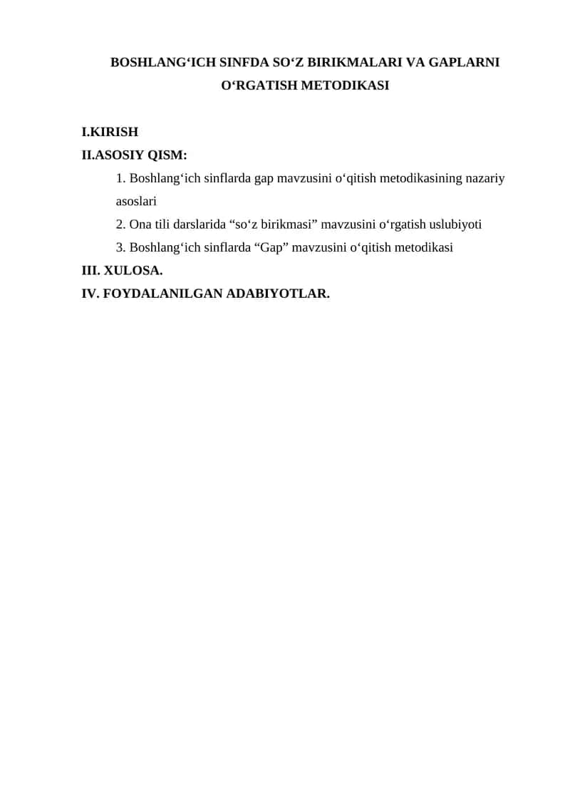 BOSHLANG‘ICH SINFDA SO‘Z BIRIKMALARI VA GAPLARNI O‘RGATISH METODIKASI 1
