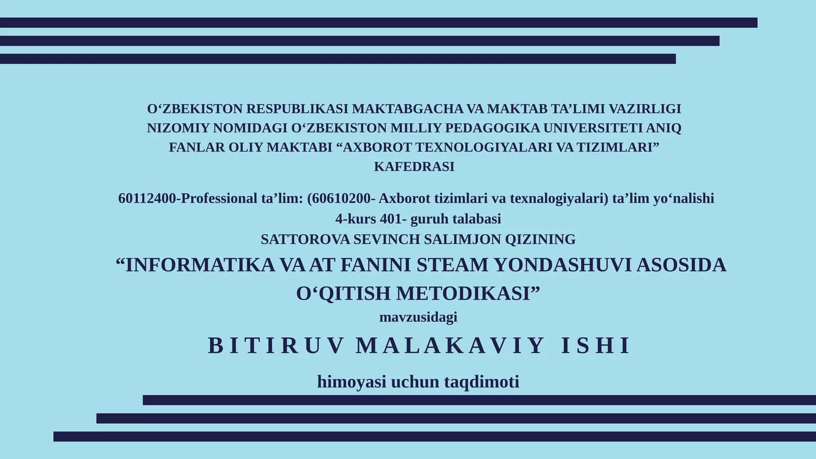 "INFORMATIKA VA AT FANINI STEAM YONDASHUVI ASOSIDA O‘QITISH METODIKASI" 1