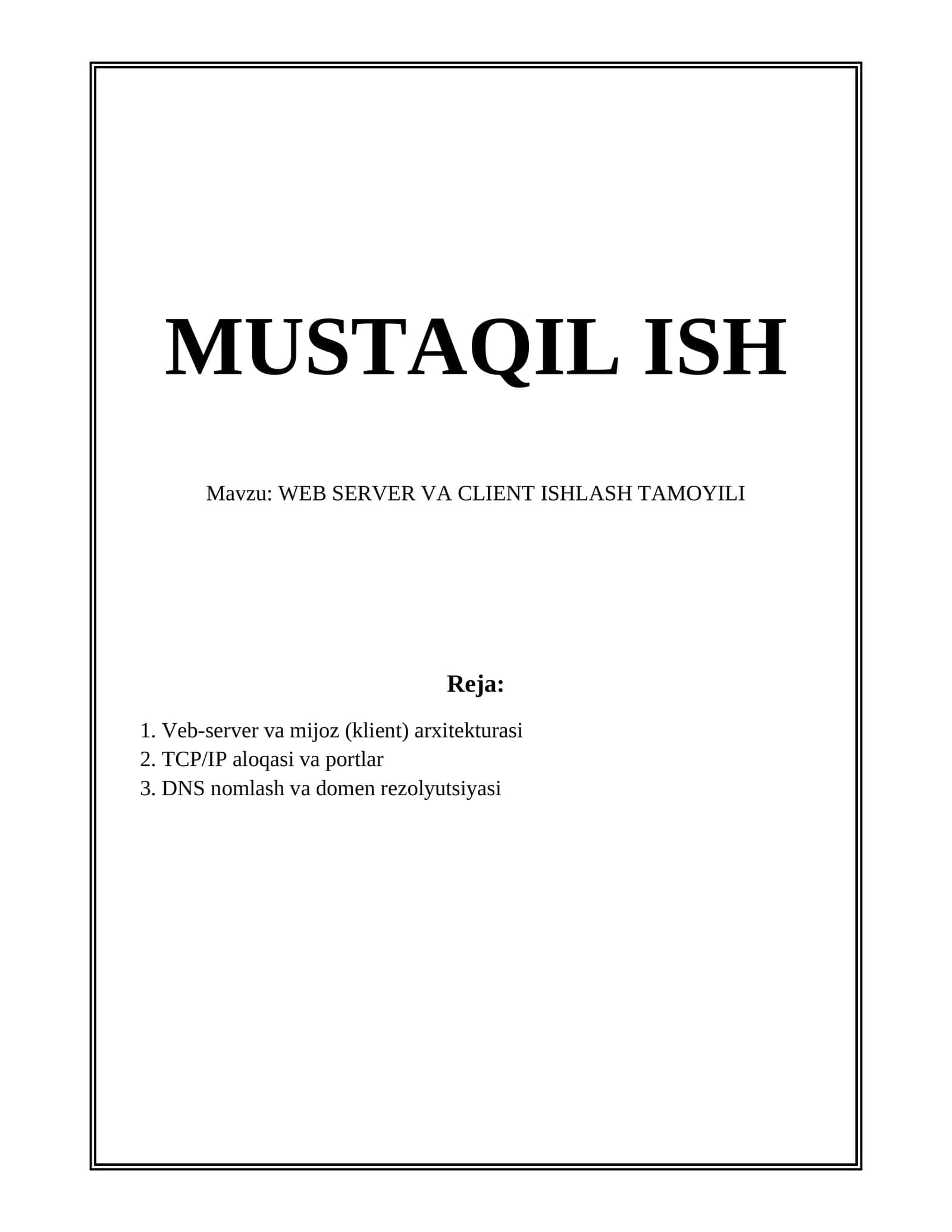 WEB SERVER VA CLIENT ISHLASH TAMOYILI 1