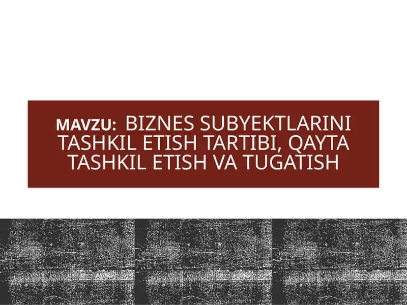Biznes subyektlarini tashkil etish tartibi,qayta tashkil etish va tugatish 1