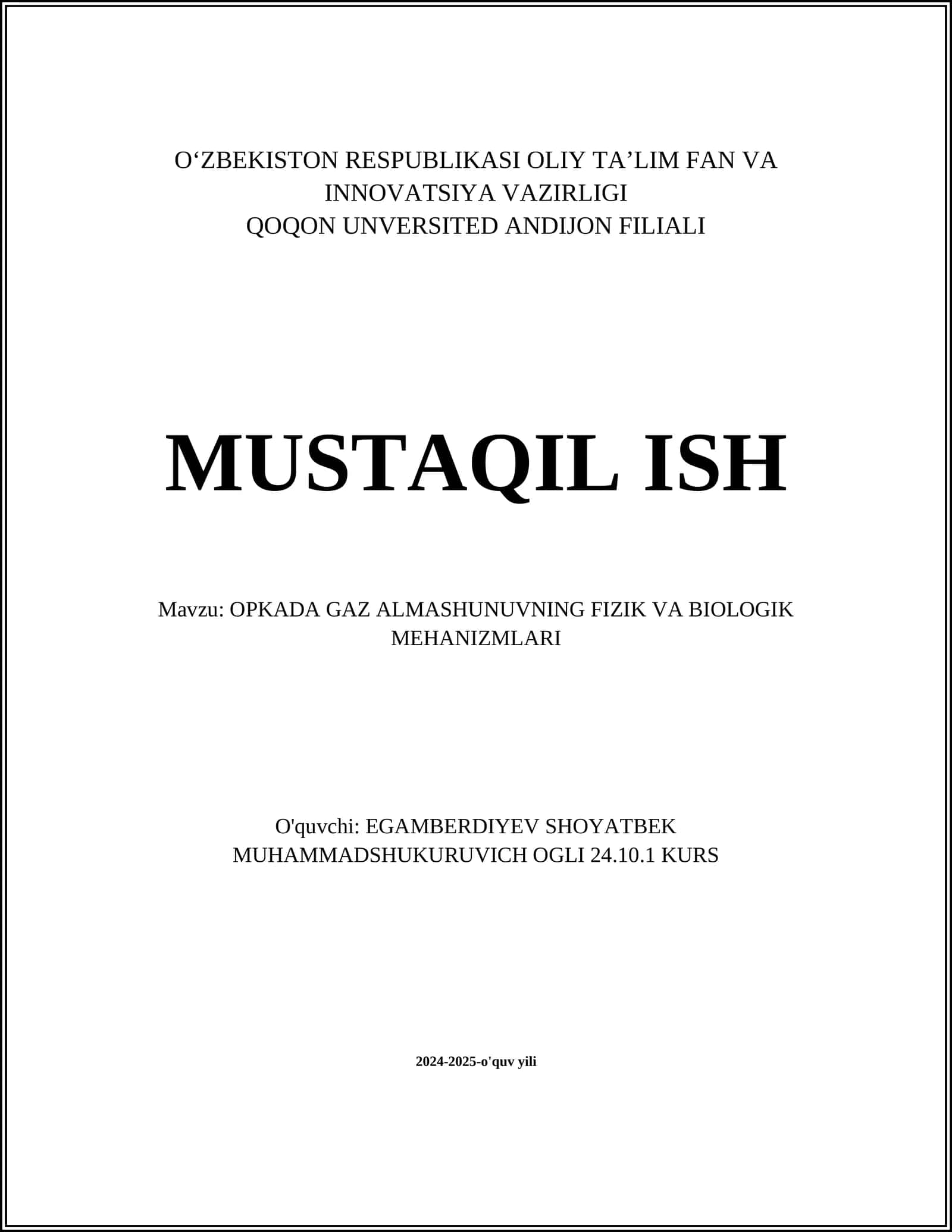 OPKADA GAZ ALMASHUNUVNING FIZIK VA BIOLOGIK MEHANIZMLARI 1