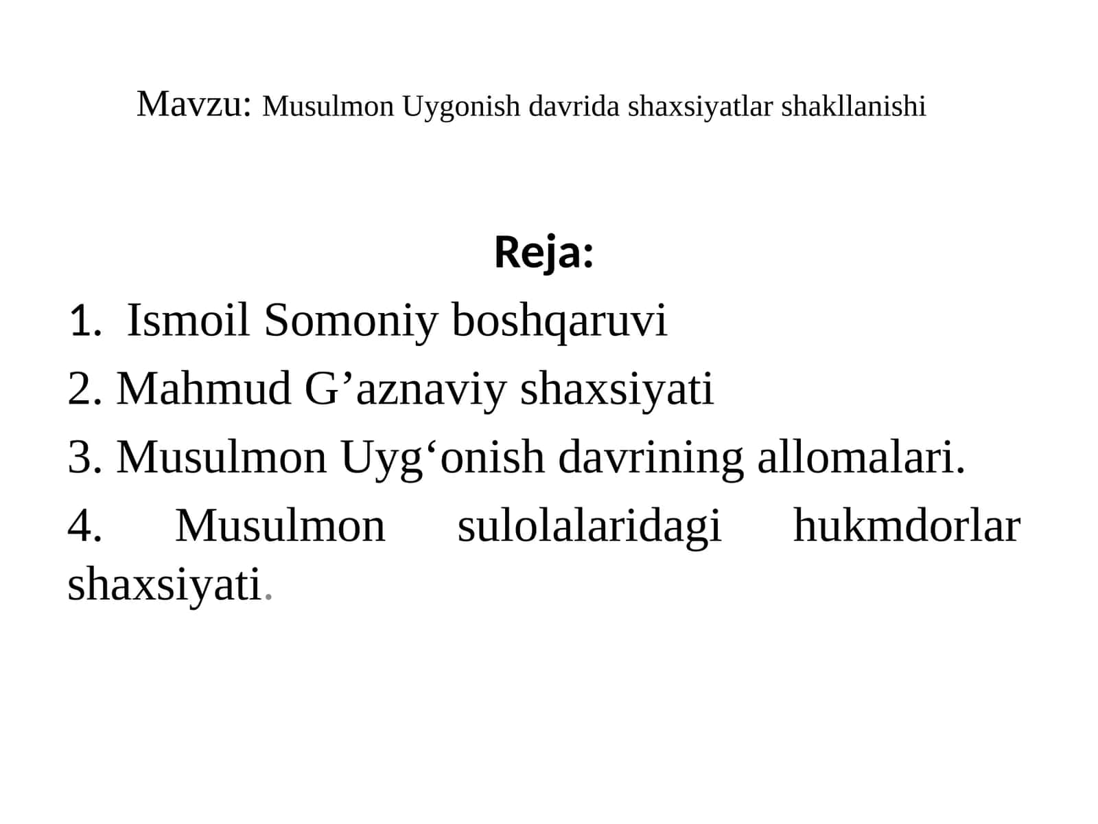 Musulmon Uygonish davrida shaxsiyatlar shakllanishi 1