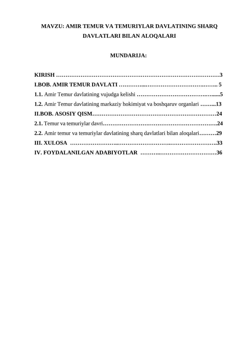 Amir Temur va Temuriylar Davlatining Sharq Davlatlari Bilan Aloqalari 1