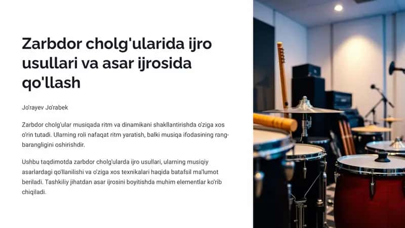 Zarbdor cholg'ularida ijro usullari va asar ijrosida qo'llash 1
