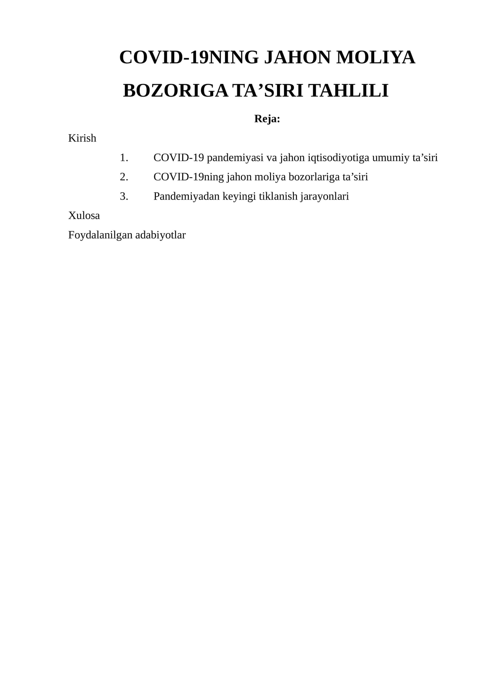 COVID-19NING JAHON MOLIYA BOZORIGA TAʼSIRI TAHLILI 1