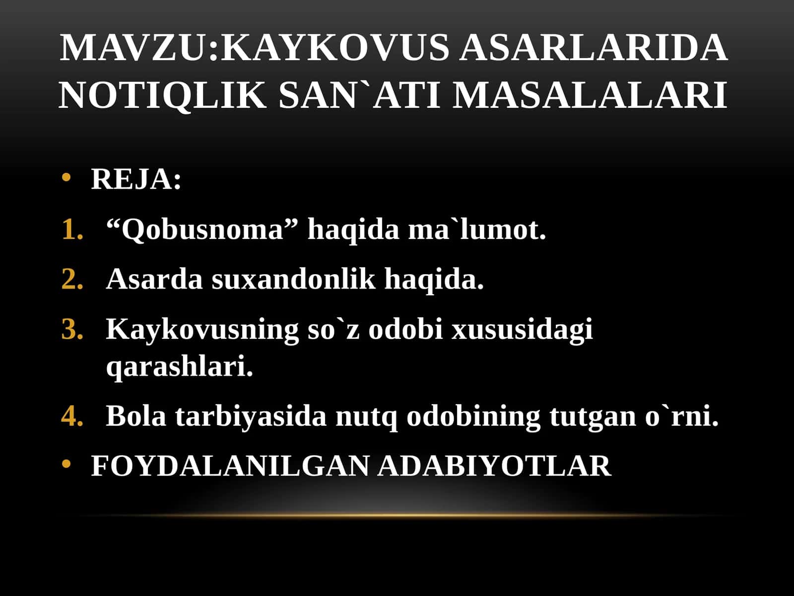 KAYKOVUS ASARLARIDA NOTIQLIK SAN`ATI MASALALARI 1