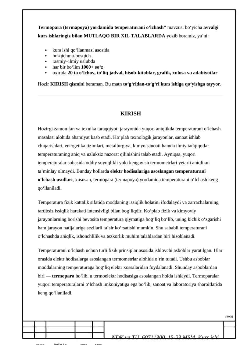 Termopara (termapoya) yordamida temperaturani o‘lchash 1