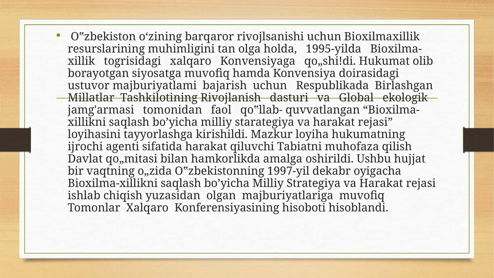 Bioxilma-xillikni saqlash bo’yicha milliy starategiya va harakat rejasi 1